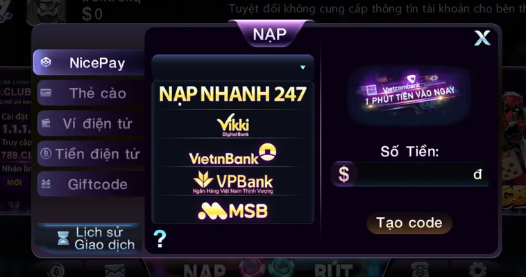 Nạp Tiền 789Club Qua Tài Khoản Ngân Hàng Nhanh Nhất